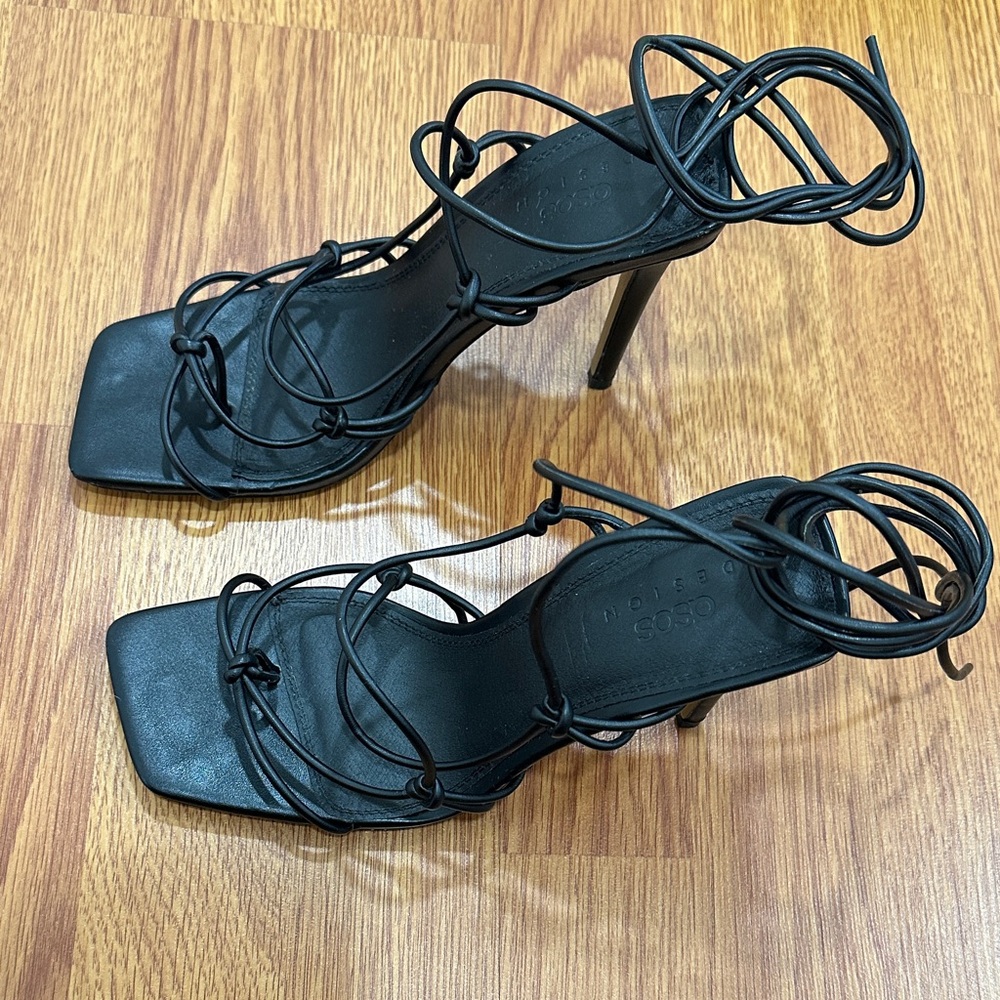 ASOS Design Black Strappy Heels - Size 8